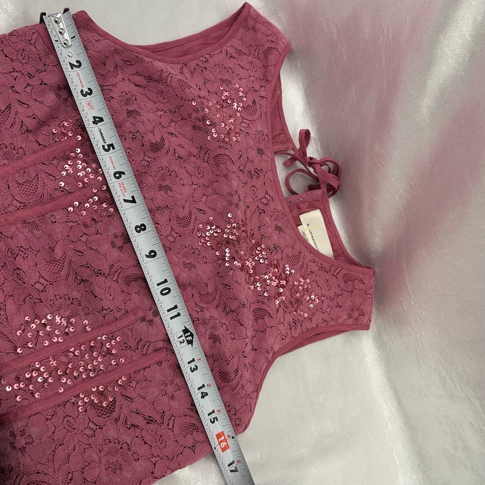 Anthropologie Pink/Rose Lace Sequins Blouse Size 2 - Picture 10 of 11